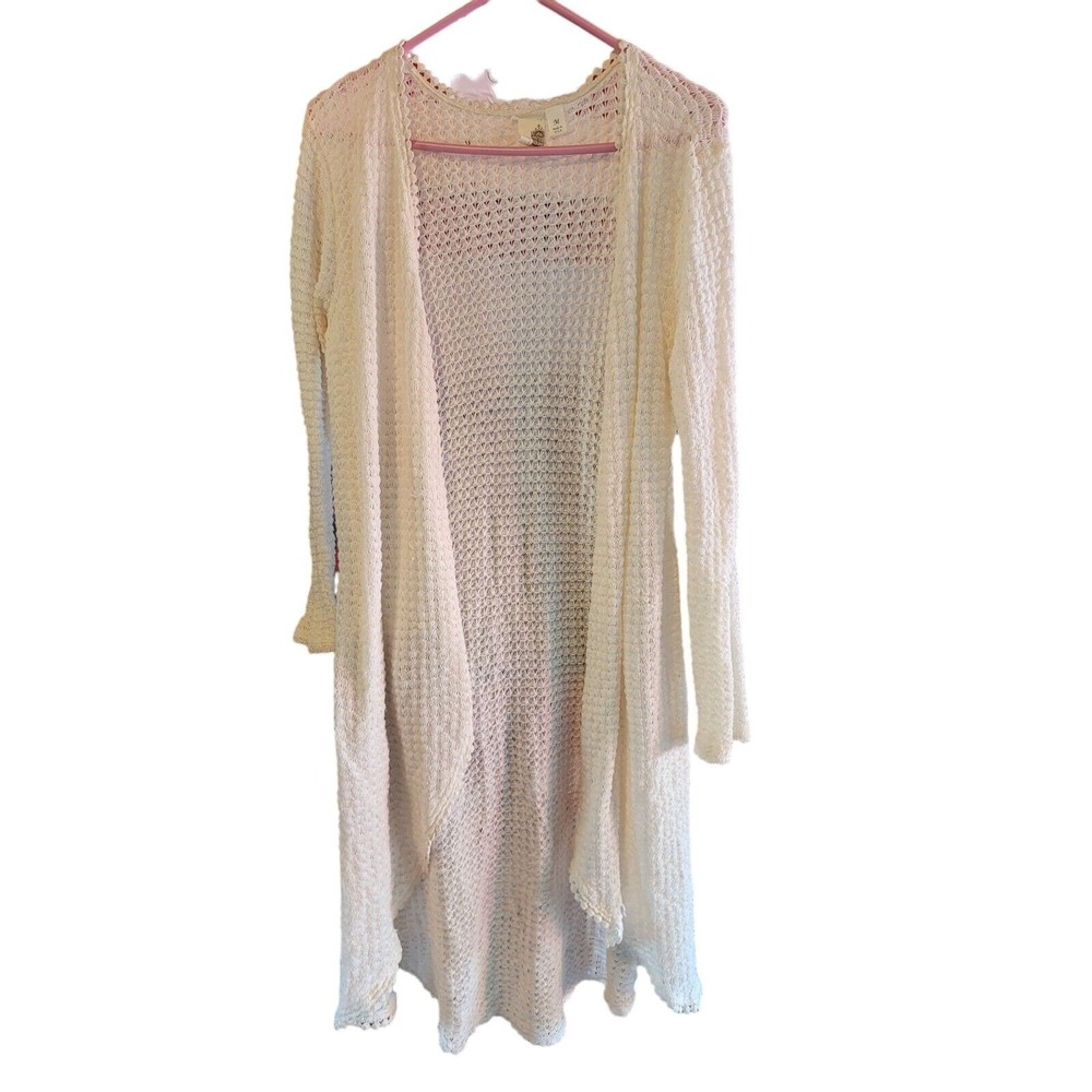 Anthropologie Bird Cage Cardigan Sweater M Womens White Long Sleeve Open Front